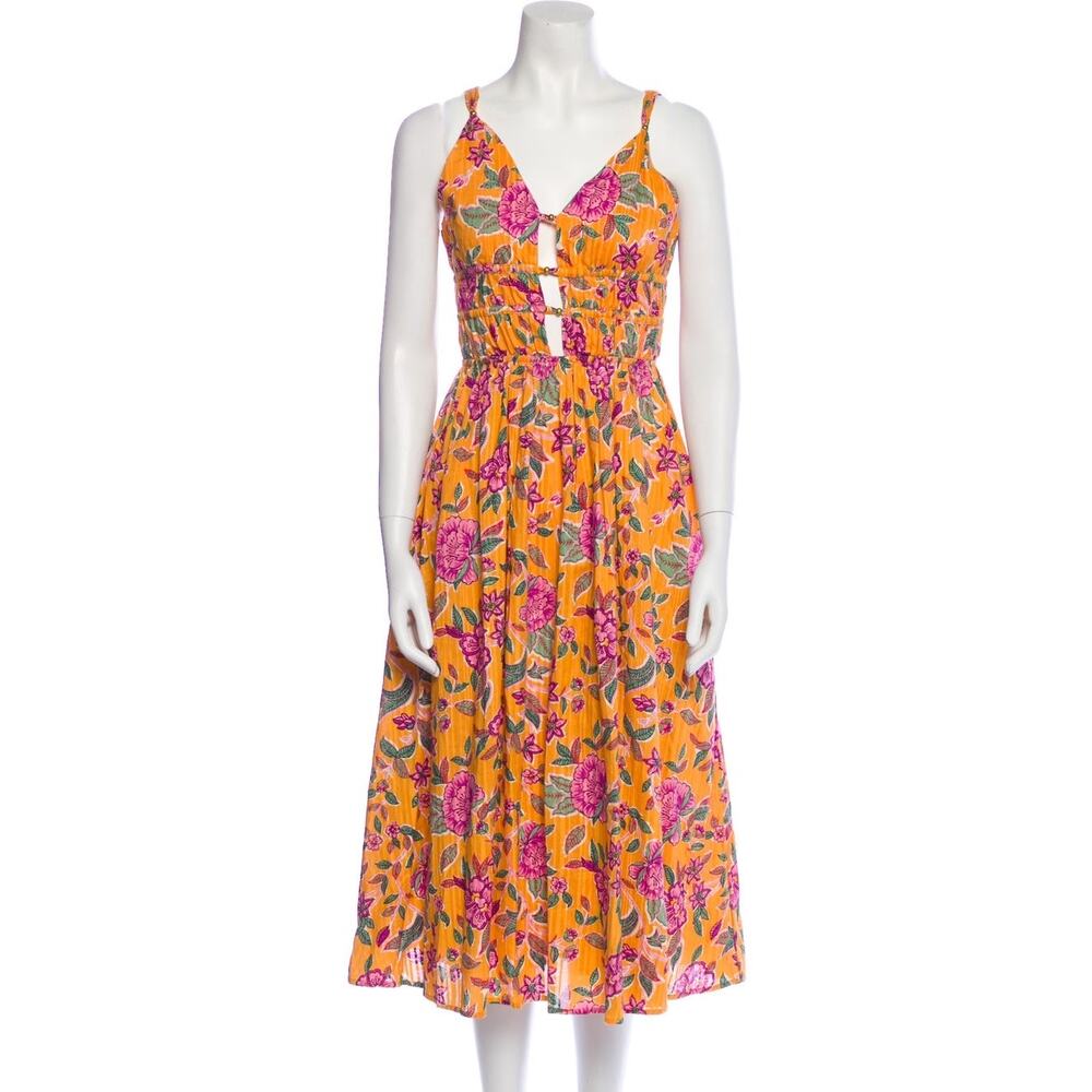 Caroline Constas Floral Print A-line Dress Sleeveless with VNeck size Medium NWT